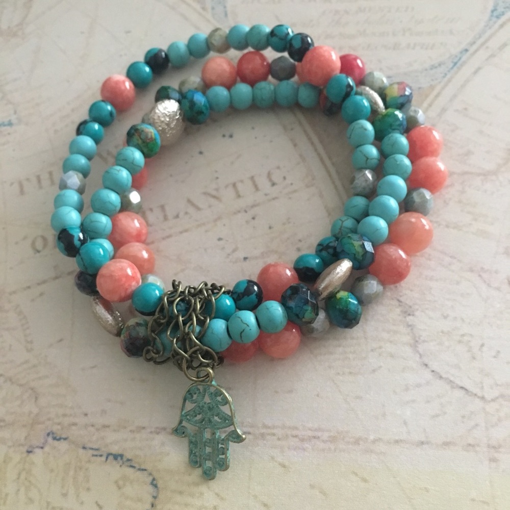 Beaded stretchy Hamsa hand bracelet